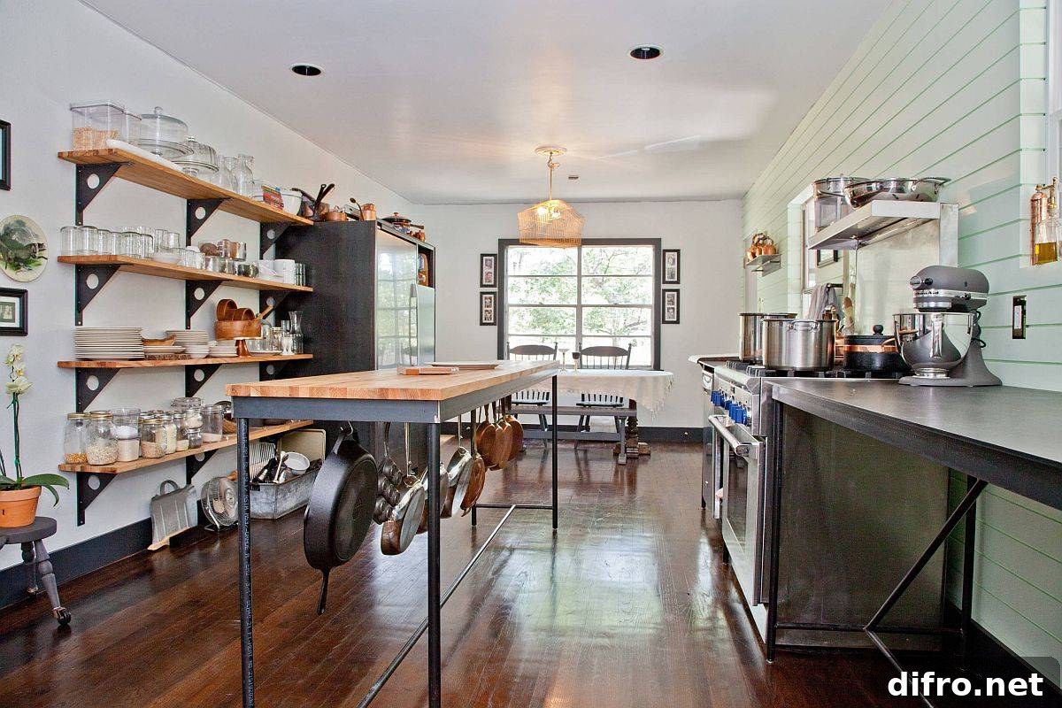 Pot rack under the kitchen island
