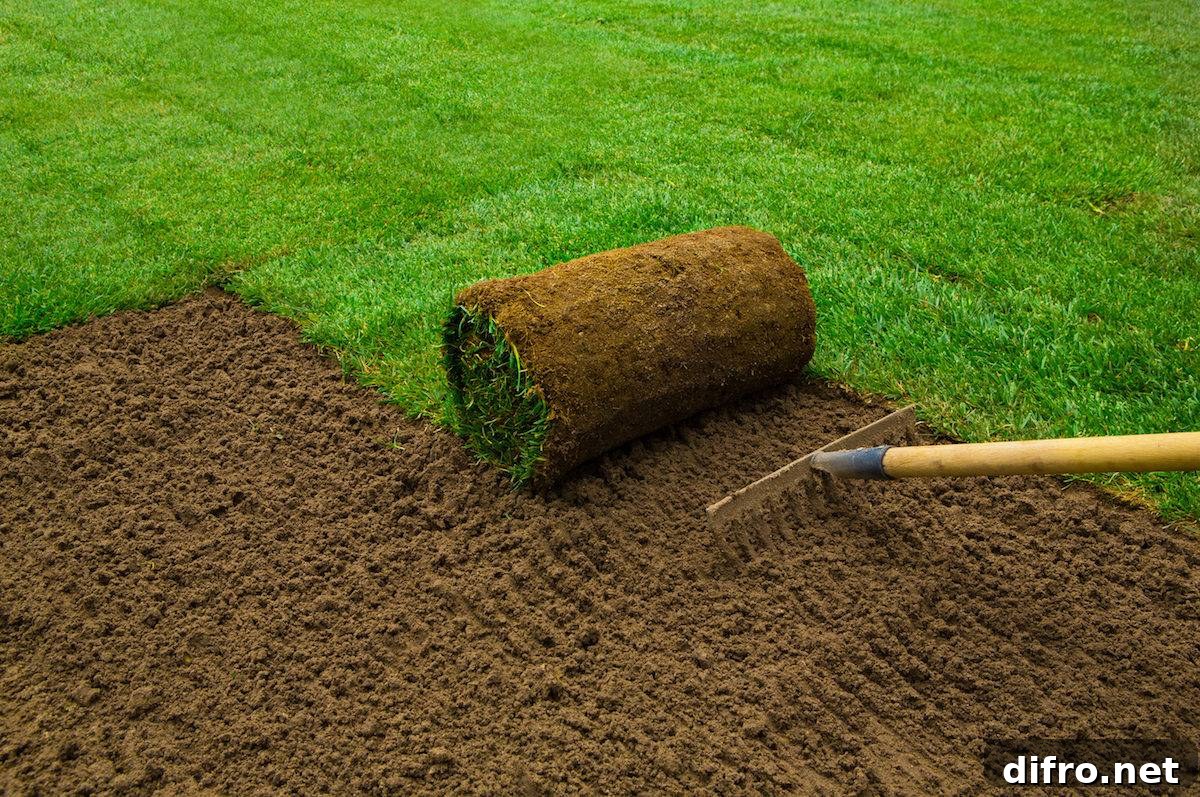 rolling sod while raking dirt