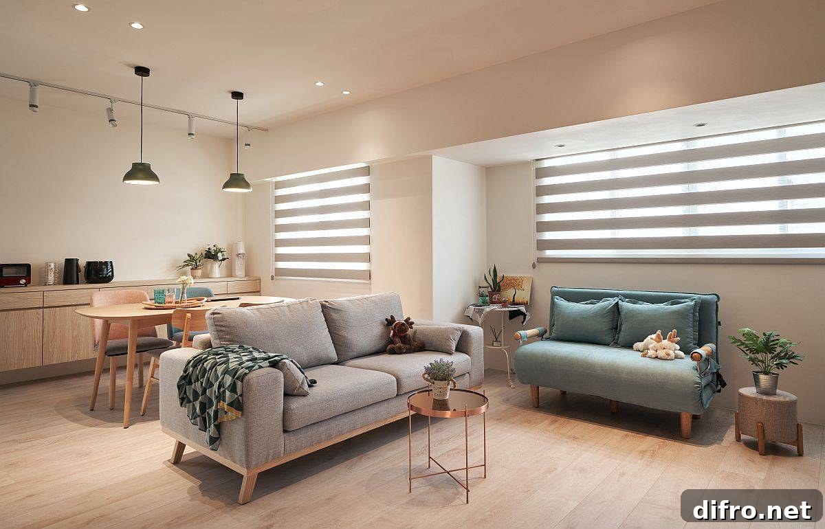 Neutral backdrop and wooden flooring in a contemporary Taipei apartment