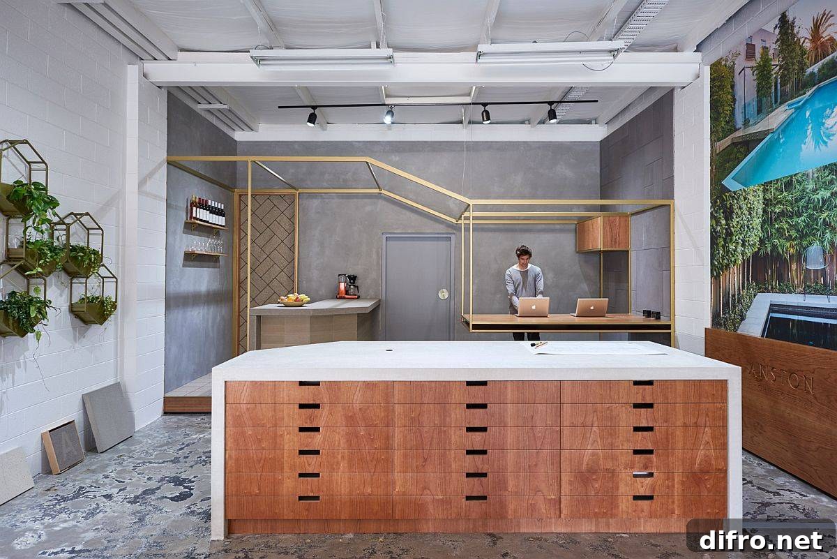Island wine bar and communal workstation
