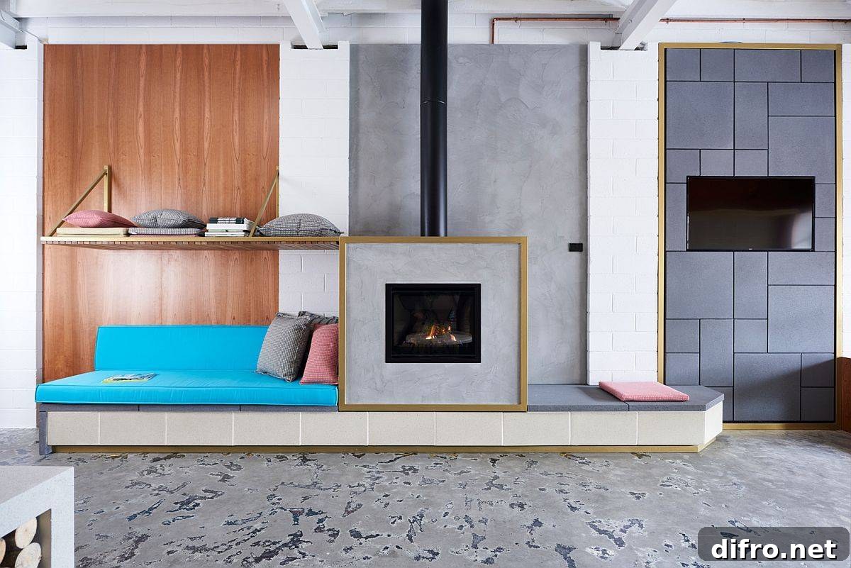 Sitting area and reading nook next to fireplace