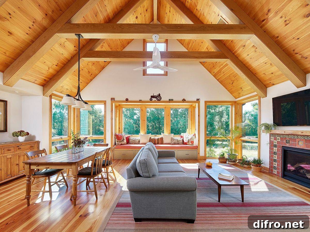 Double-height vaulted ceiling in family room