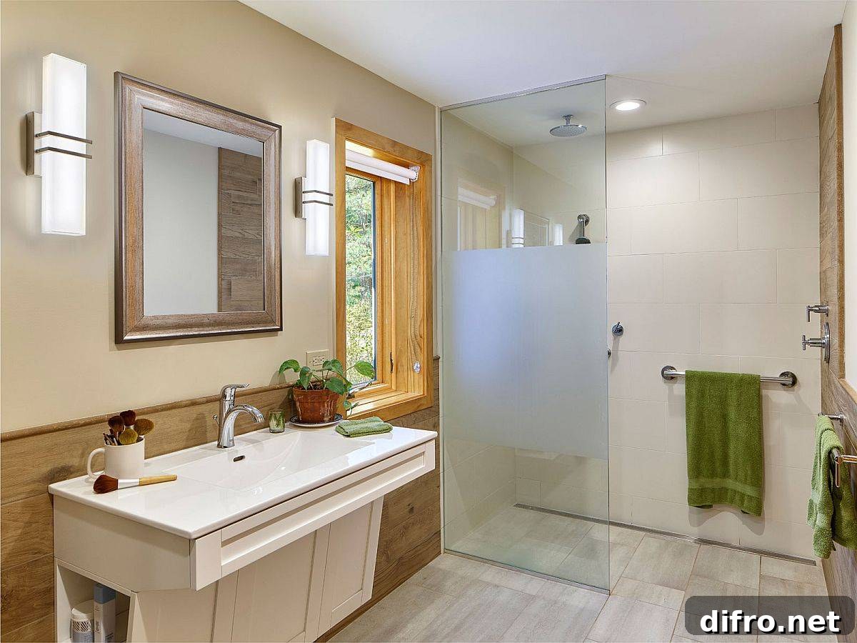 Bathroom and bedroom in the revamped garage suite