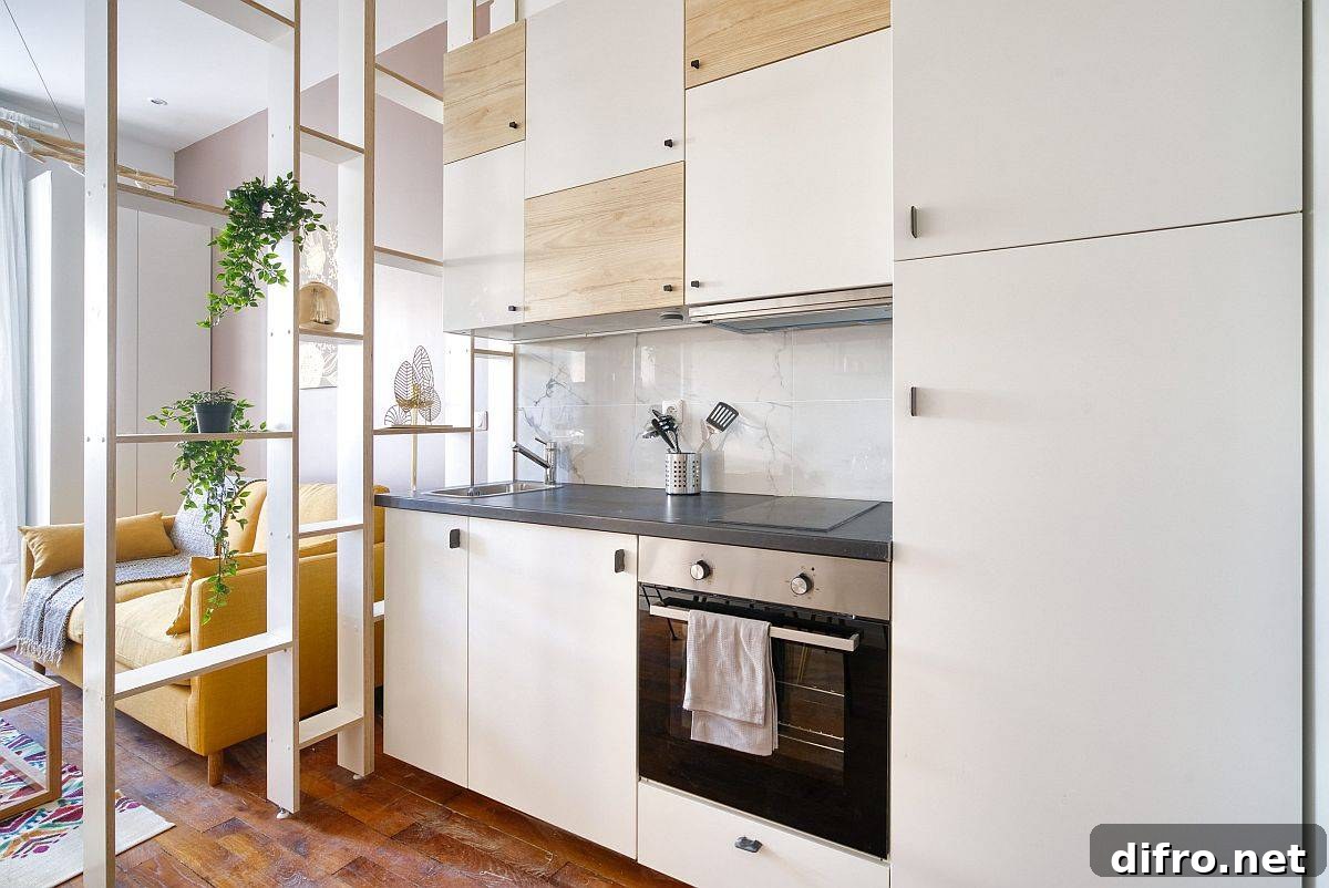 18 sqm Lyon Studio: Modern Scandinavian Space-Saving Design 7 Dashing and space-savvy cabinets for the tiny modern kitchen