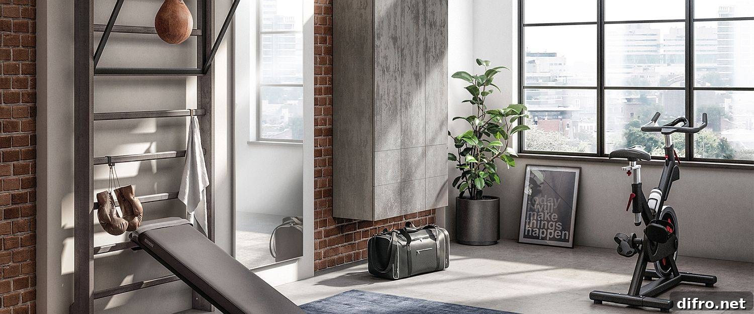 Contemporary bathroom convertible into a home gym