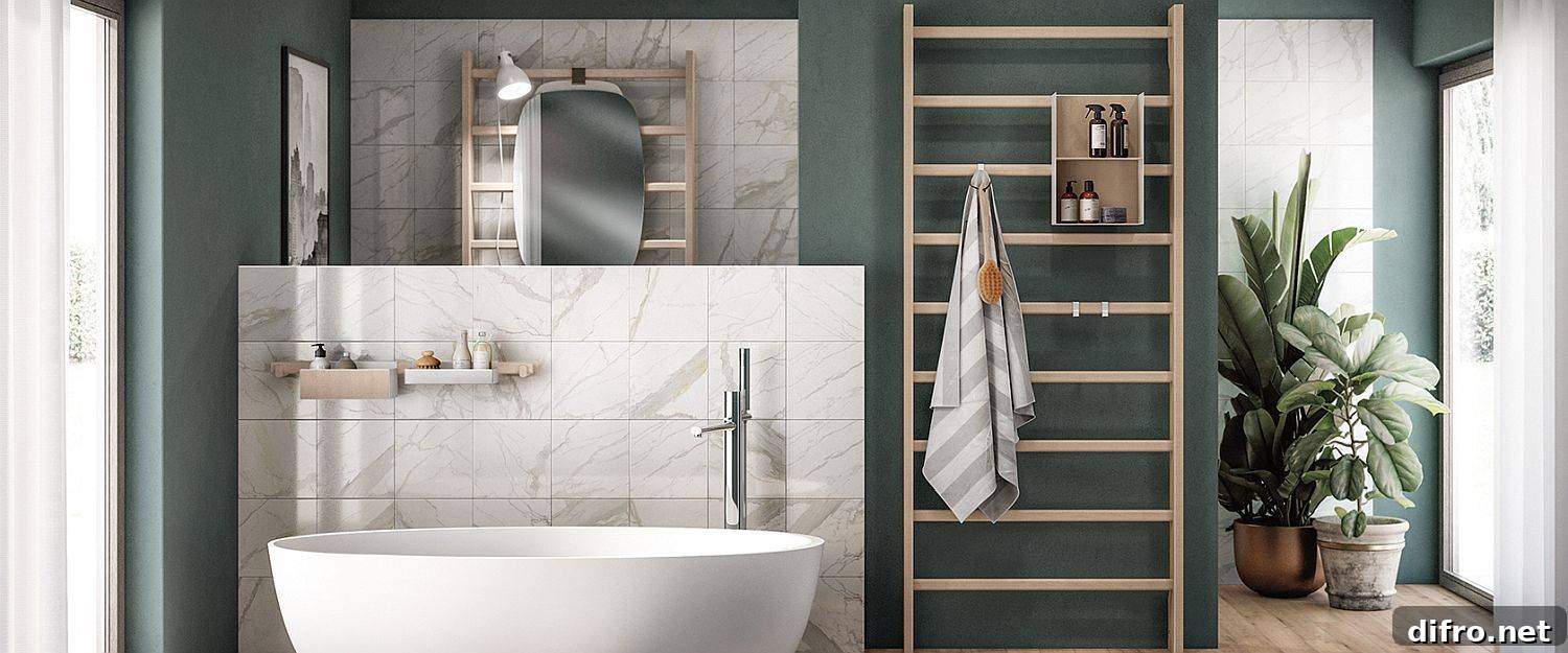Polished marble finishes and teal backdrop in bathroom
