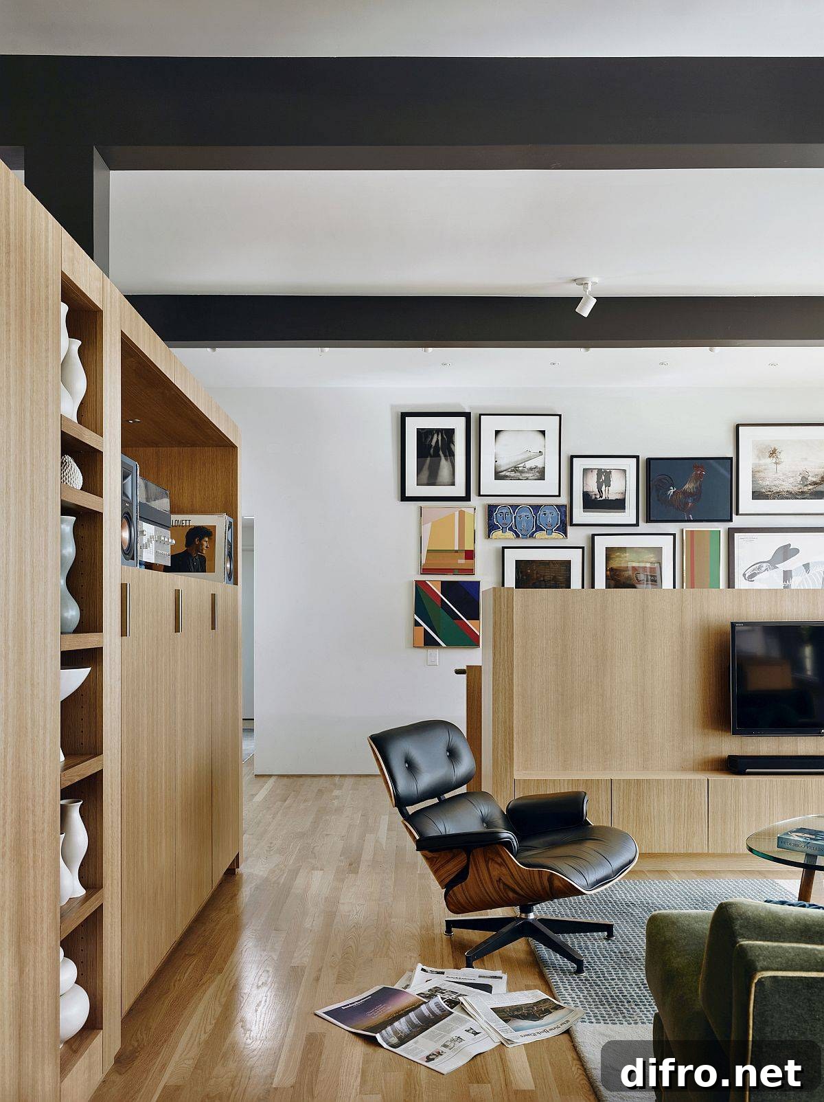 Seven-foot L-shaped white oak cabinet