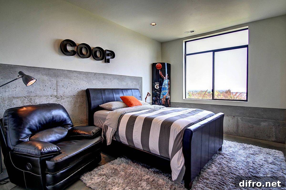 Space-saving industrial bedroom
