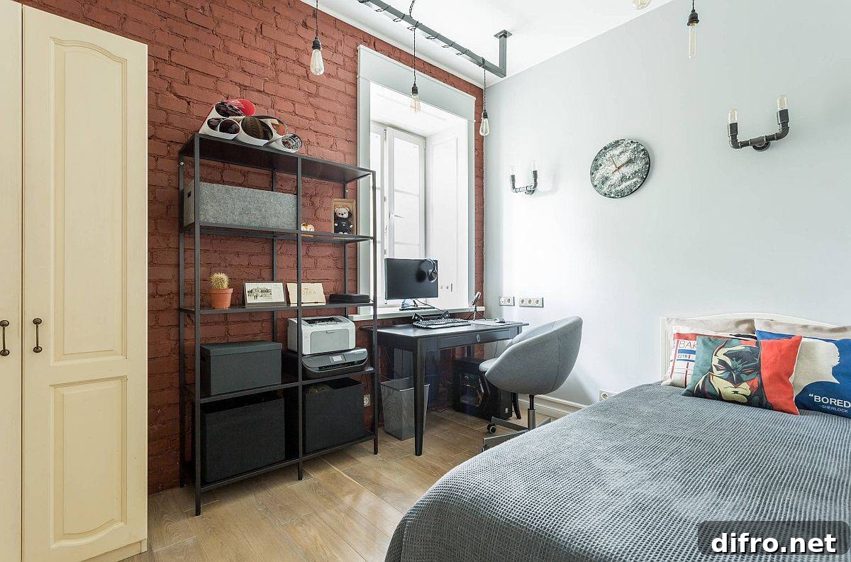 Brick wall in teen bedroom