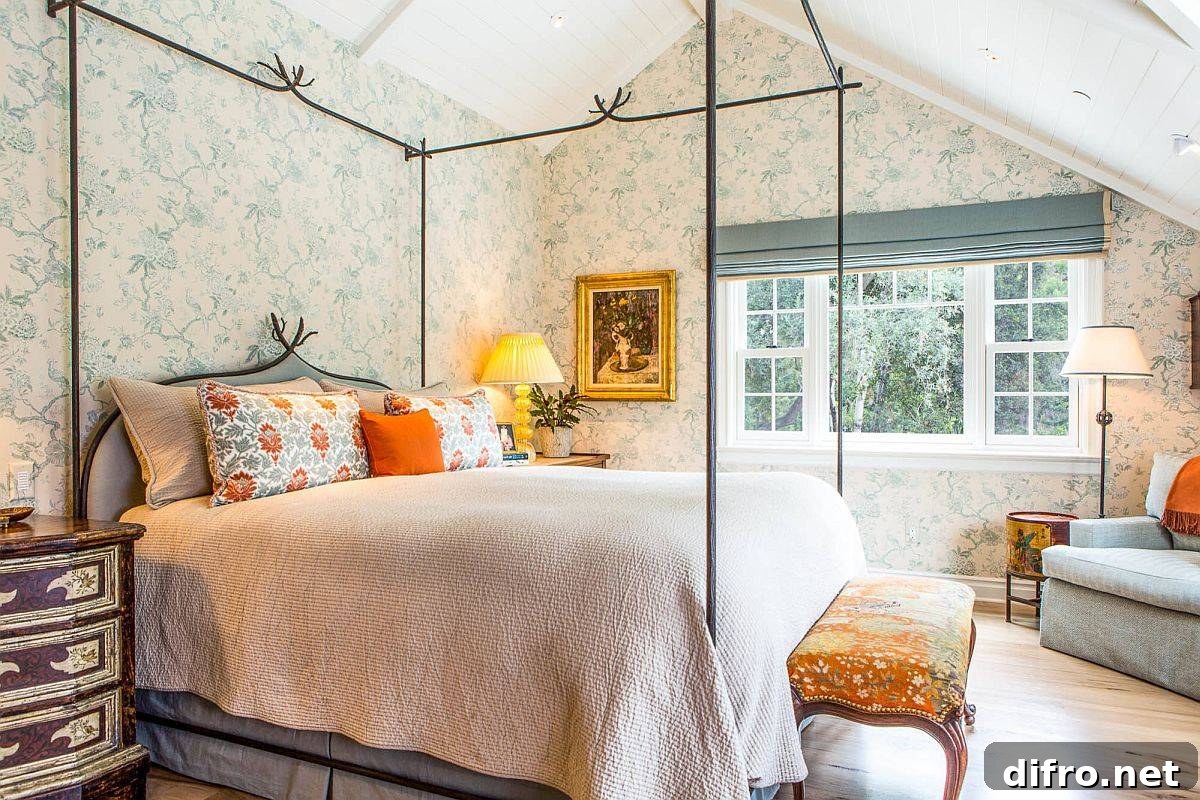Balanced pattern and understated backdrop in bedroom