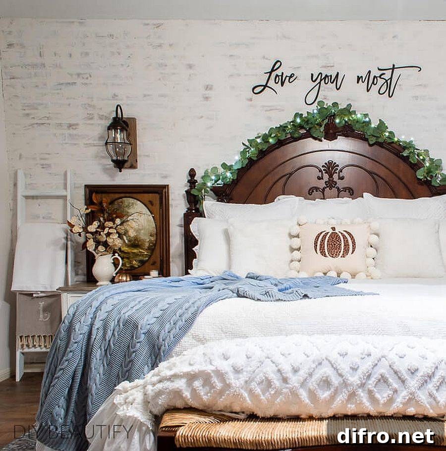 Textured fabrics and layers for a cozy fall bedroom