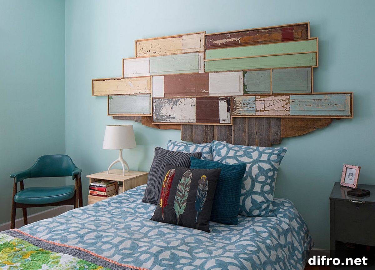 Custom reclaimed wooden headboard inspired by a map