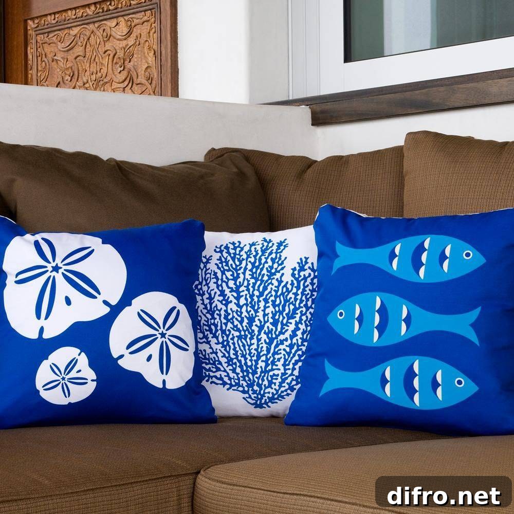 Coastal-themed throw pillows
