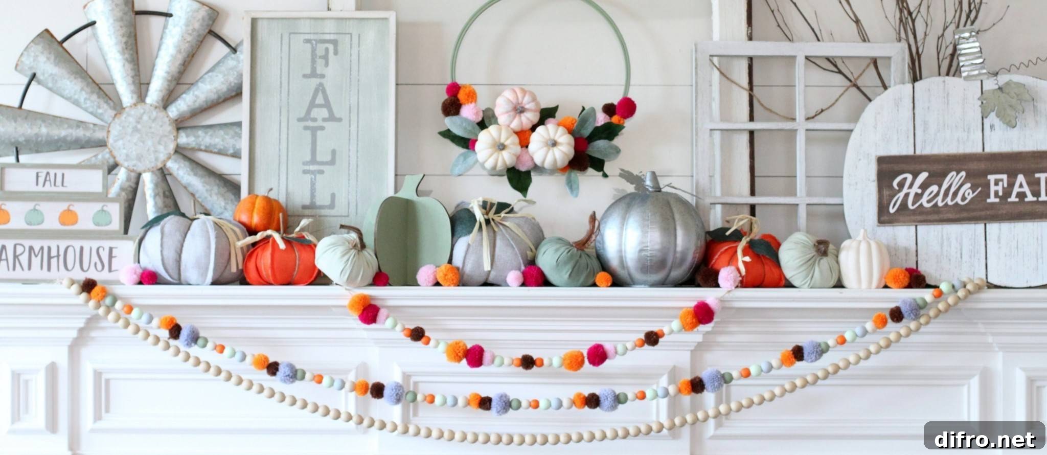 Rainbow Pumpkins Mantel