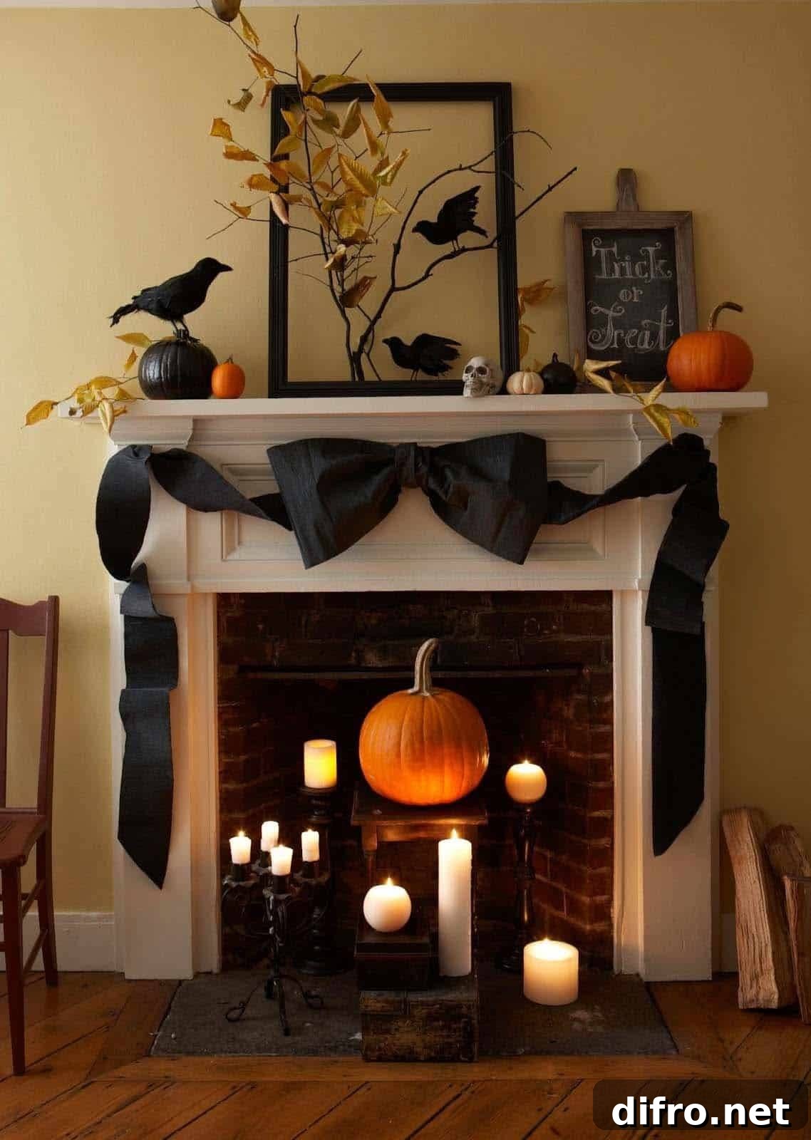 Black Crow Wreath Mantel