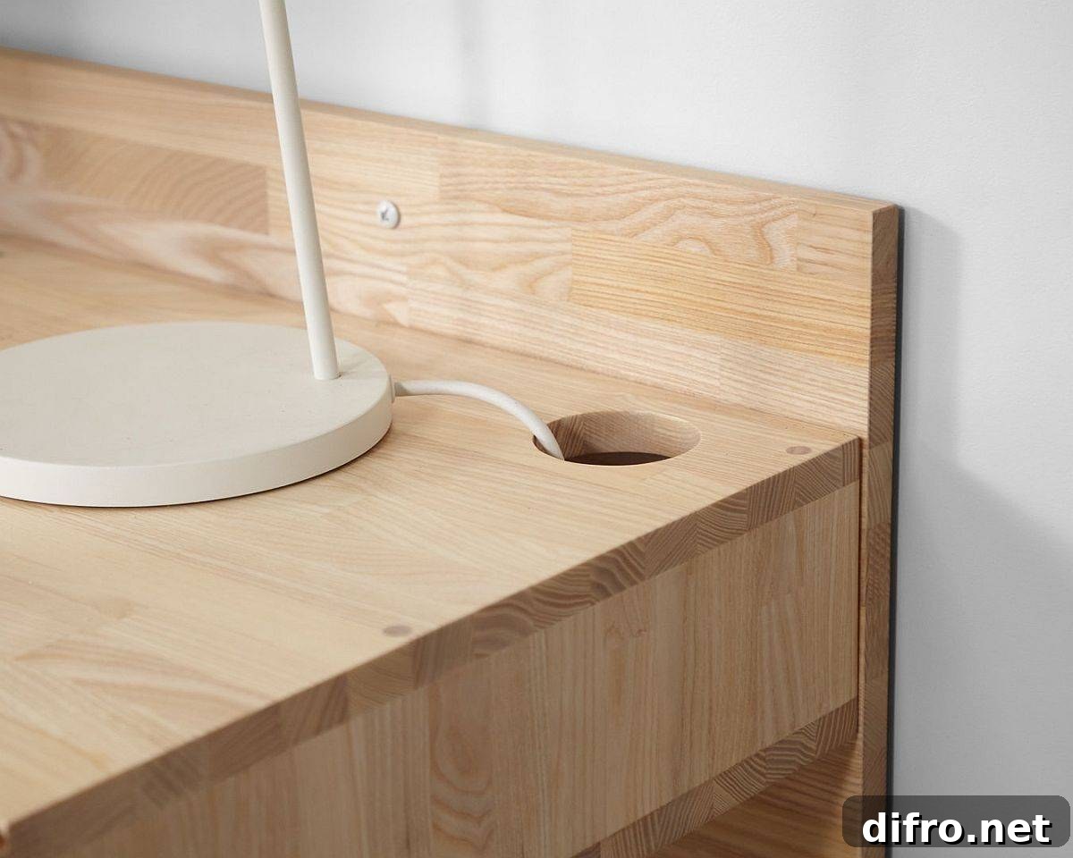 Desk with cord management holes