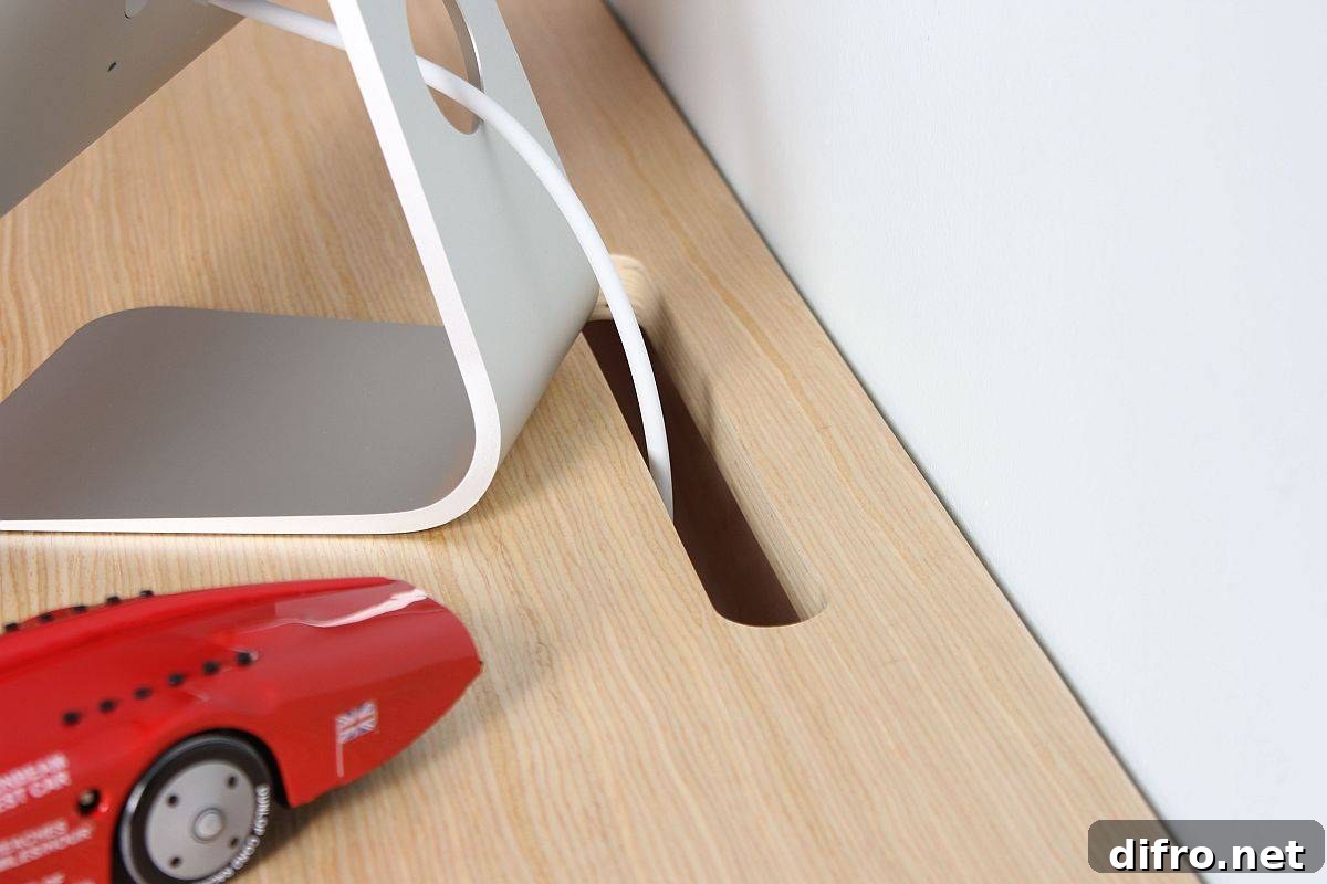 Floating desk with cable slot