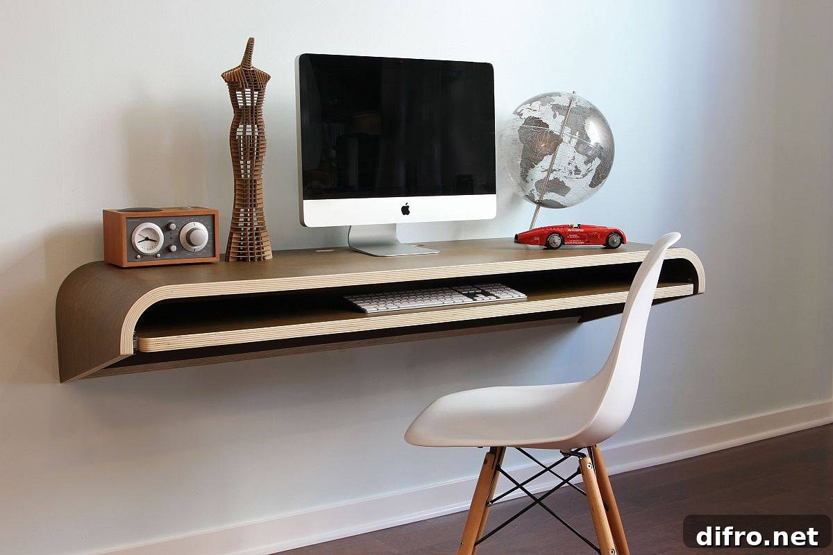 Wall-mounted floating wooden desk