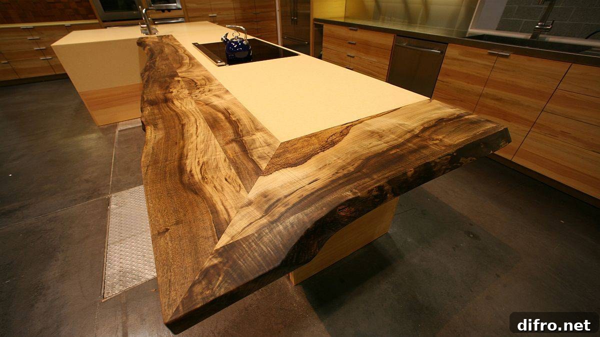 Reclaimed live-edge counter on traditional island