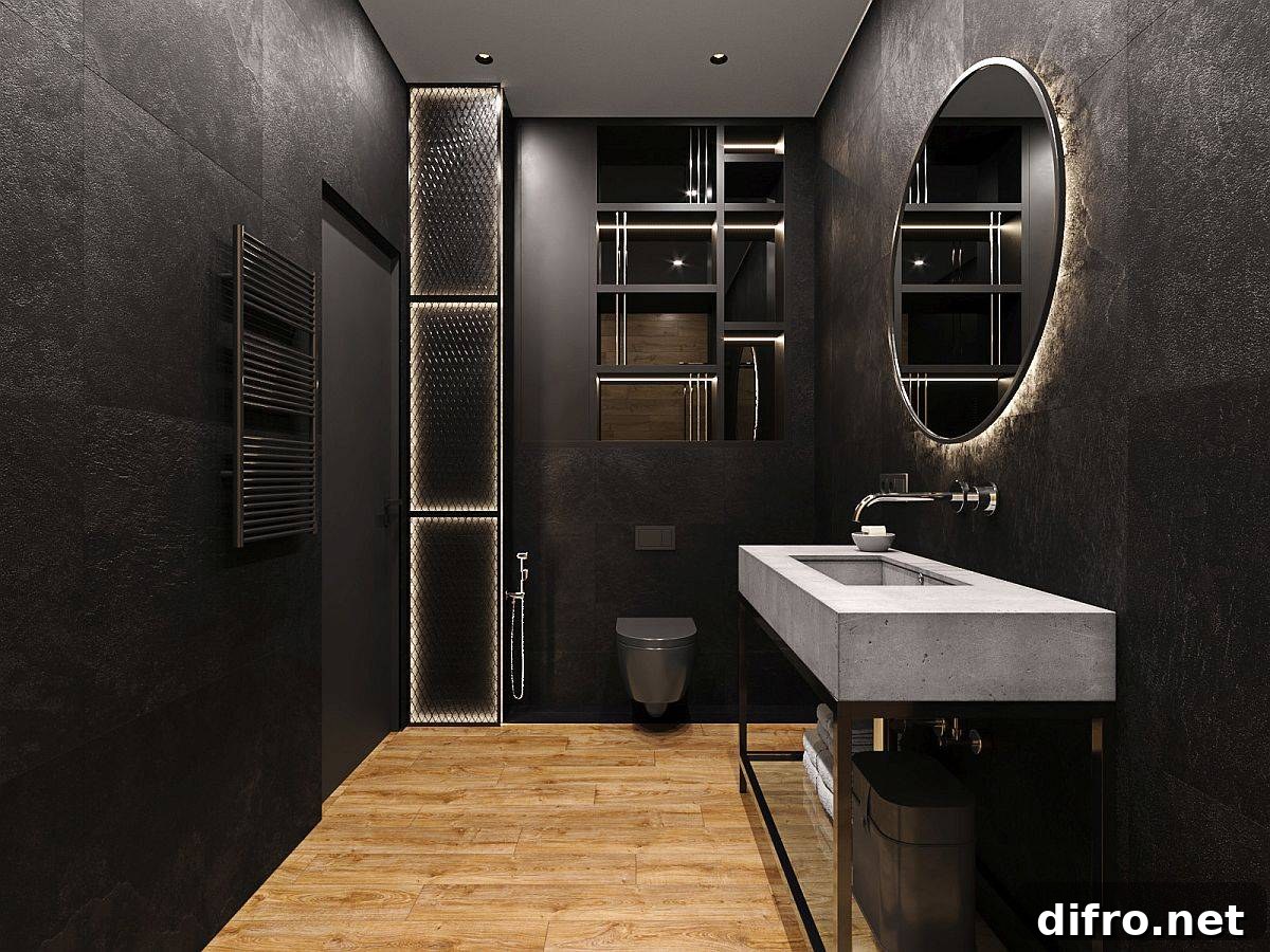 Modern black bathroom with LED lighting