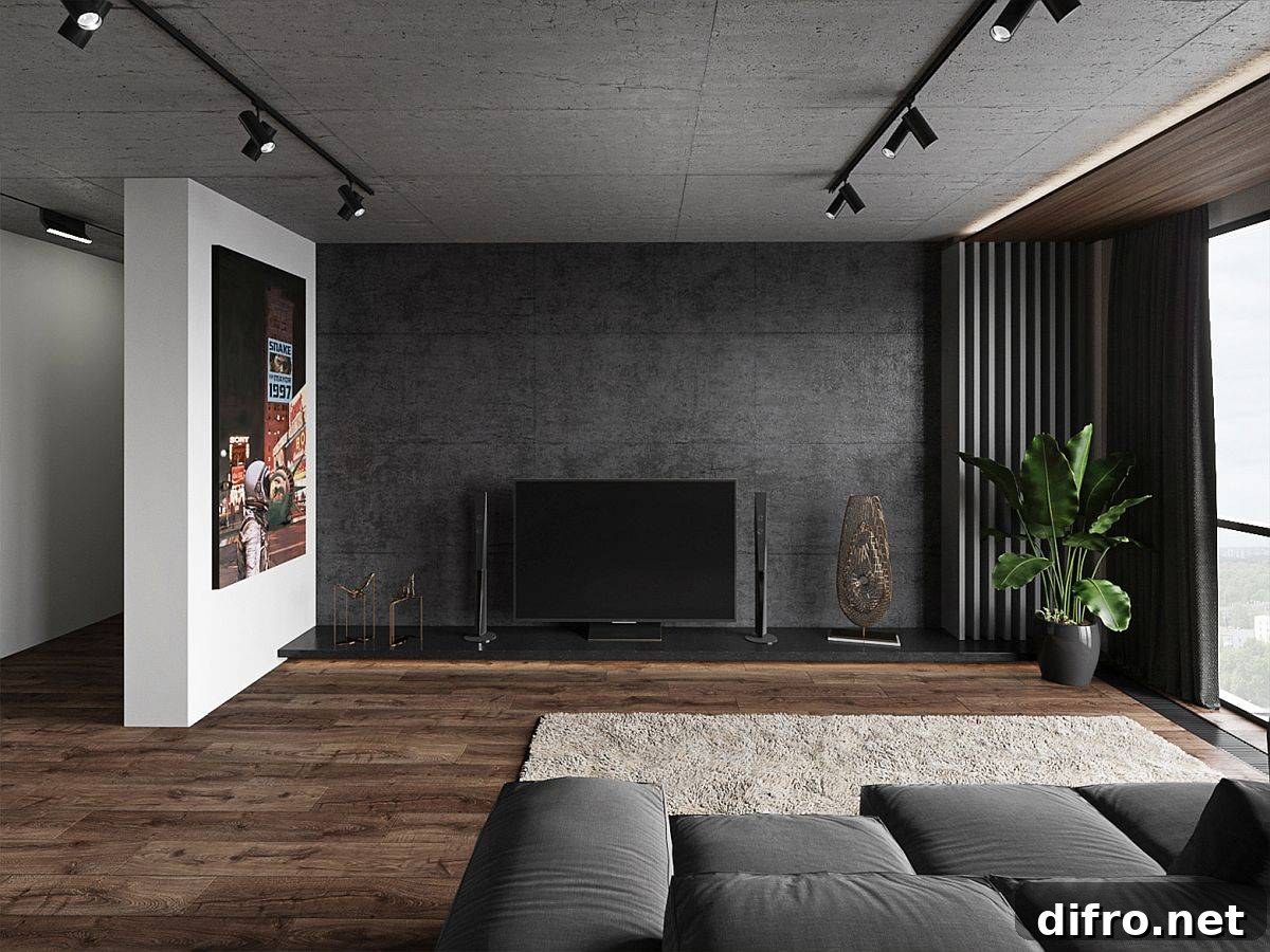 Various shades of gray shape a polished Kiev apartment interior