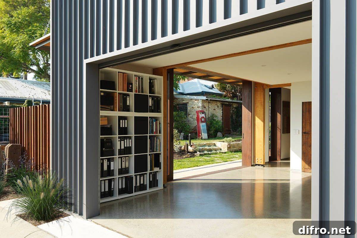 Metallic siding coupled with concrete floors create a durable little home
