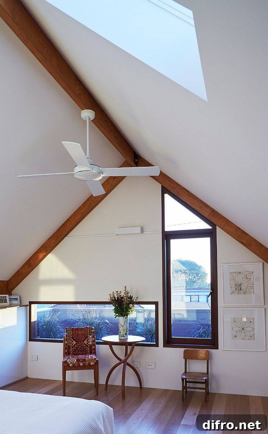 Skylight brings natural light into the upper level bedroom