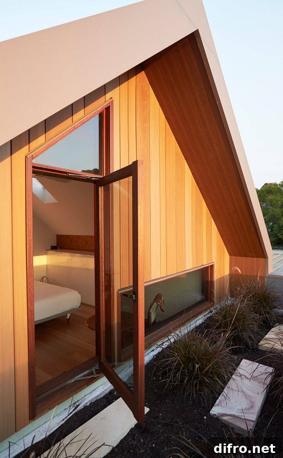 Woodsy exterior of the second home adds another layer of insulation to the interior