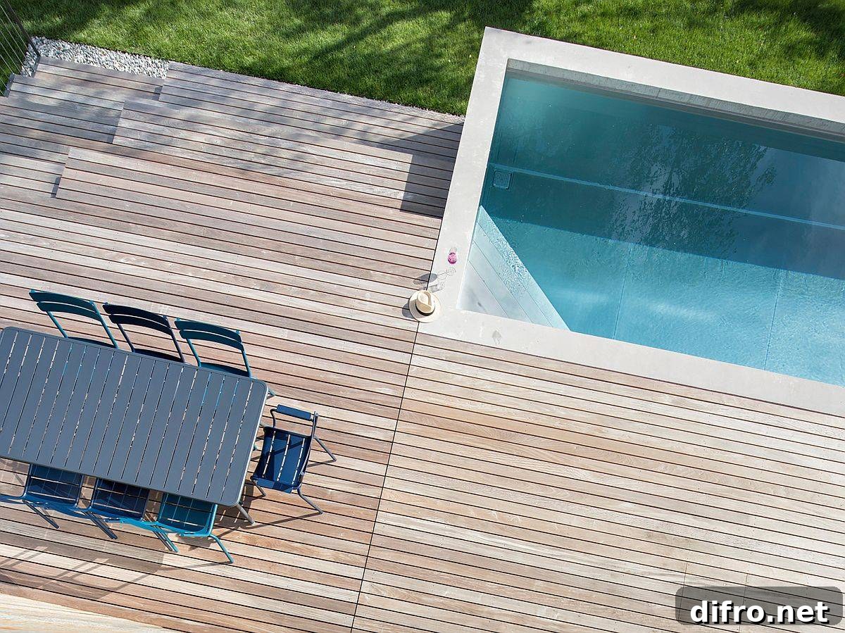 Deck and pool area of the home as viewed from the upper level