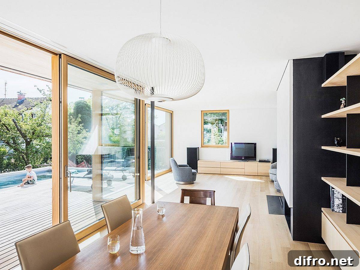 Dining area and family room of the home that extends into the deck outside