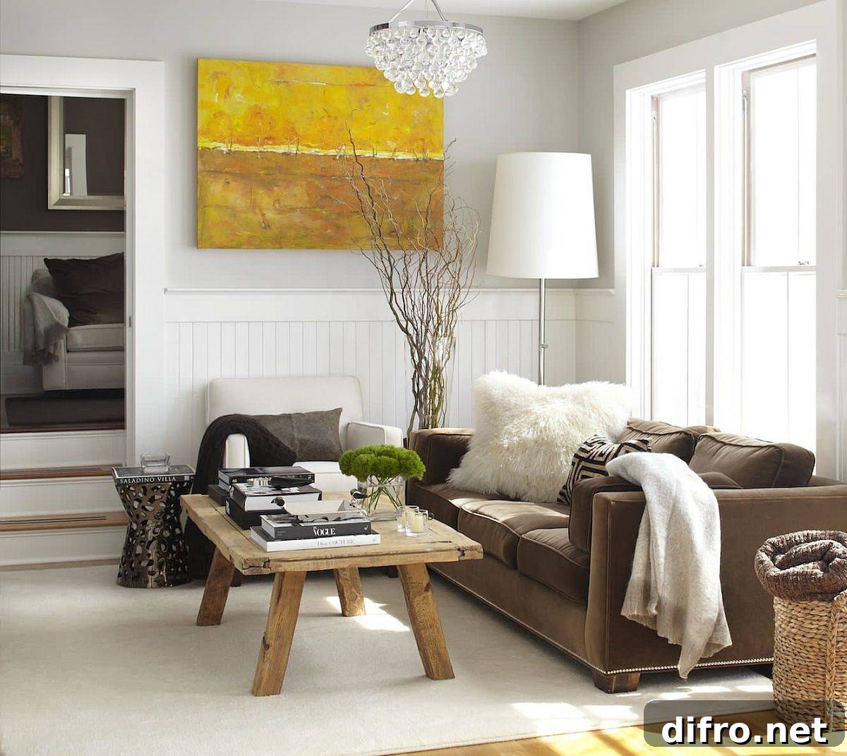 Small rustic touches transform a modern living room