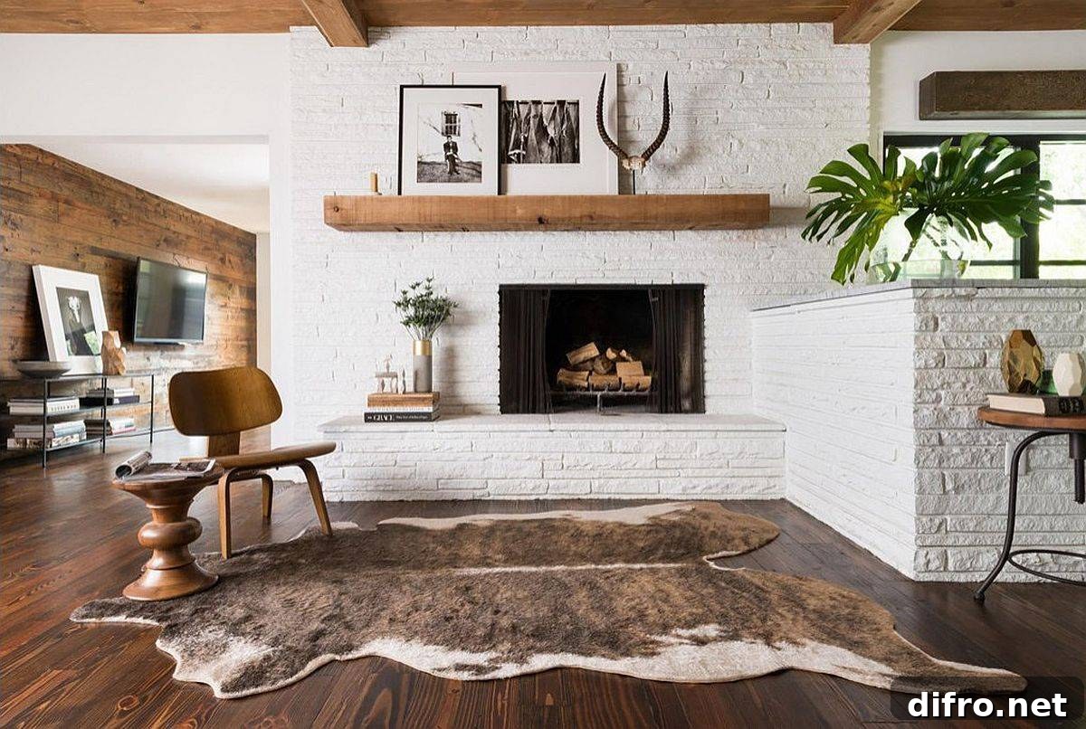 Faux fur and cowhide rugs bring a winter look to living spaces