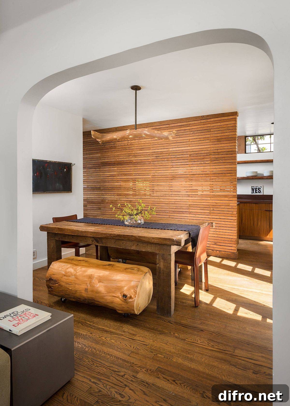 Horizontal wooden slat room divider