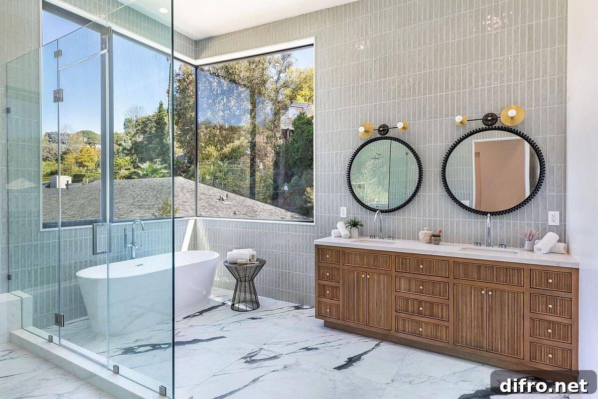 Marble floors in contemporary bathroom