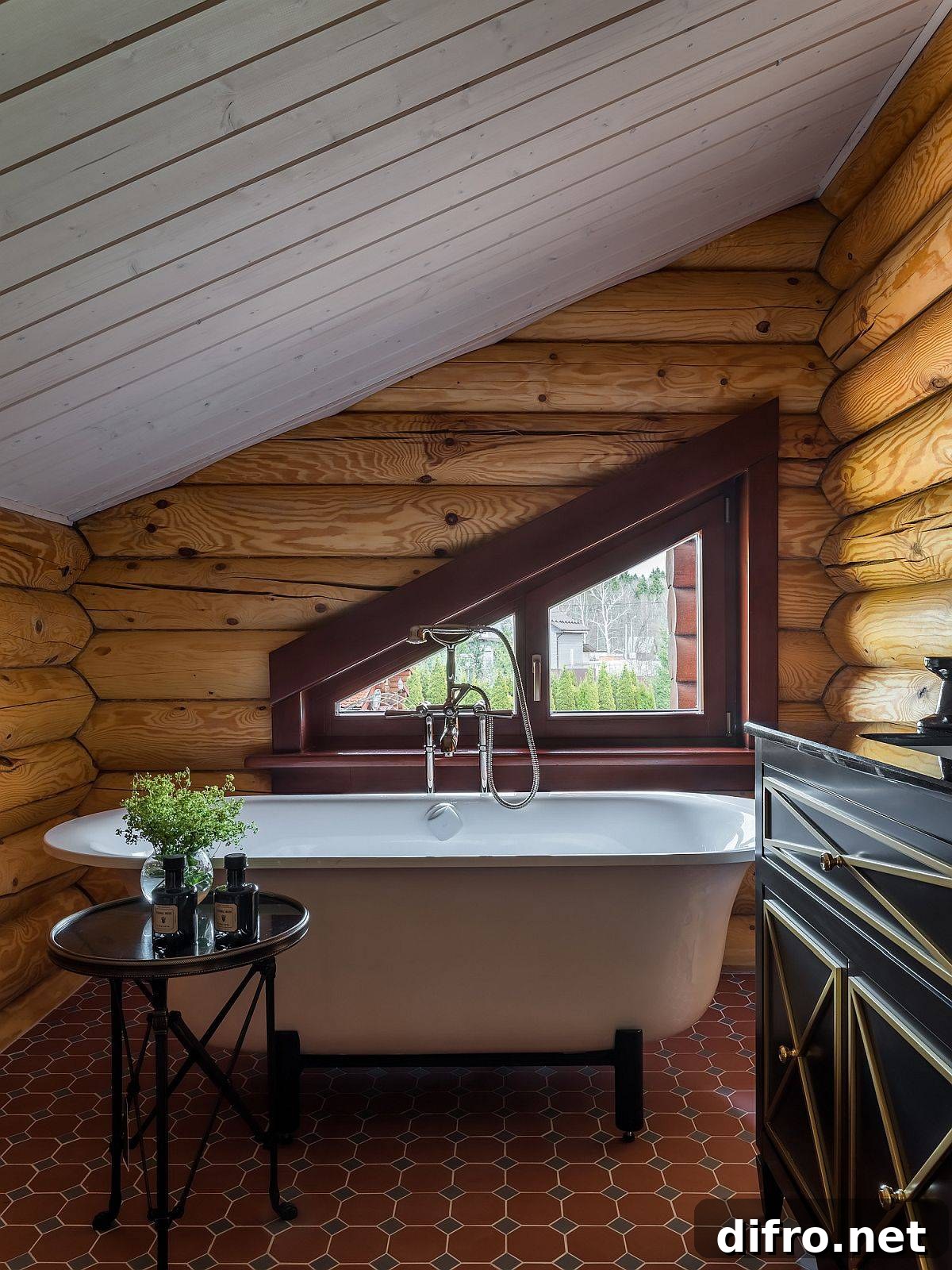 Tiny attic bathroom in modern rustic style