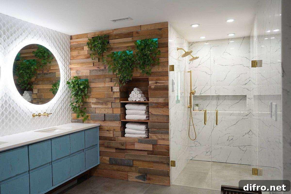 Modern Scandinavian bathroom with back-lit mirrors