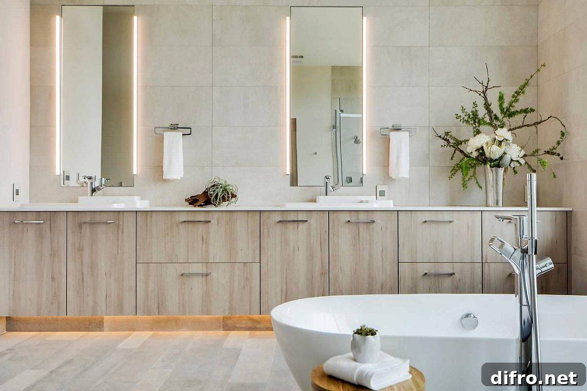 LED back-lit mirror in bathroom