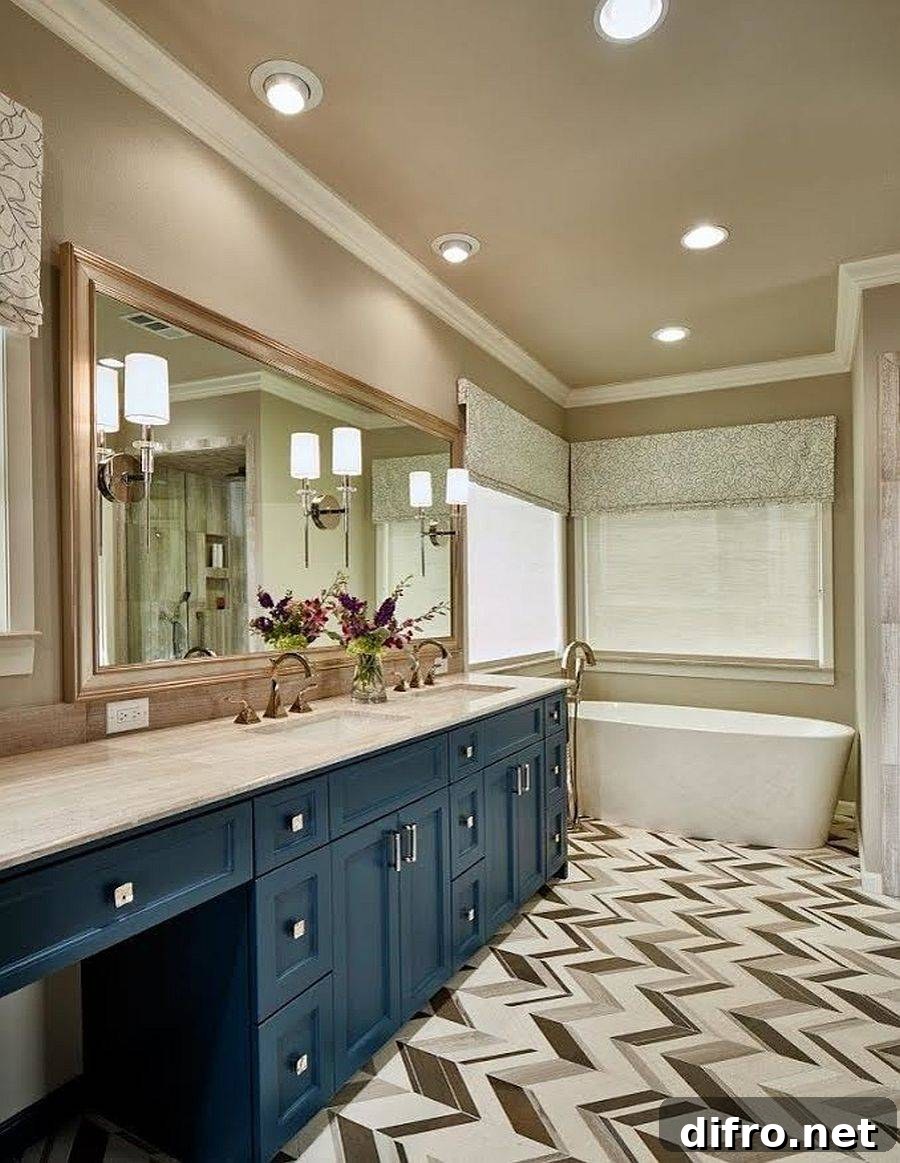 Floor tiles adding pattern to contemporary bathroom