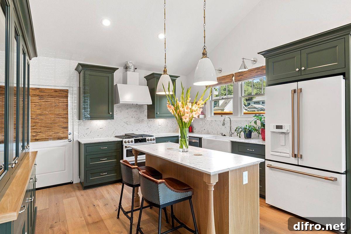 Fresh and cheerful modern kitchen with a smart central island and ample storage space