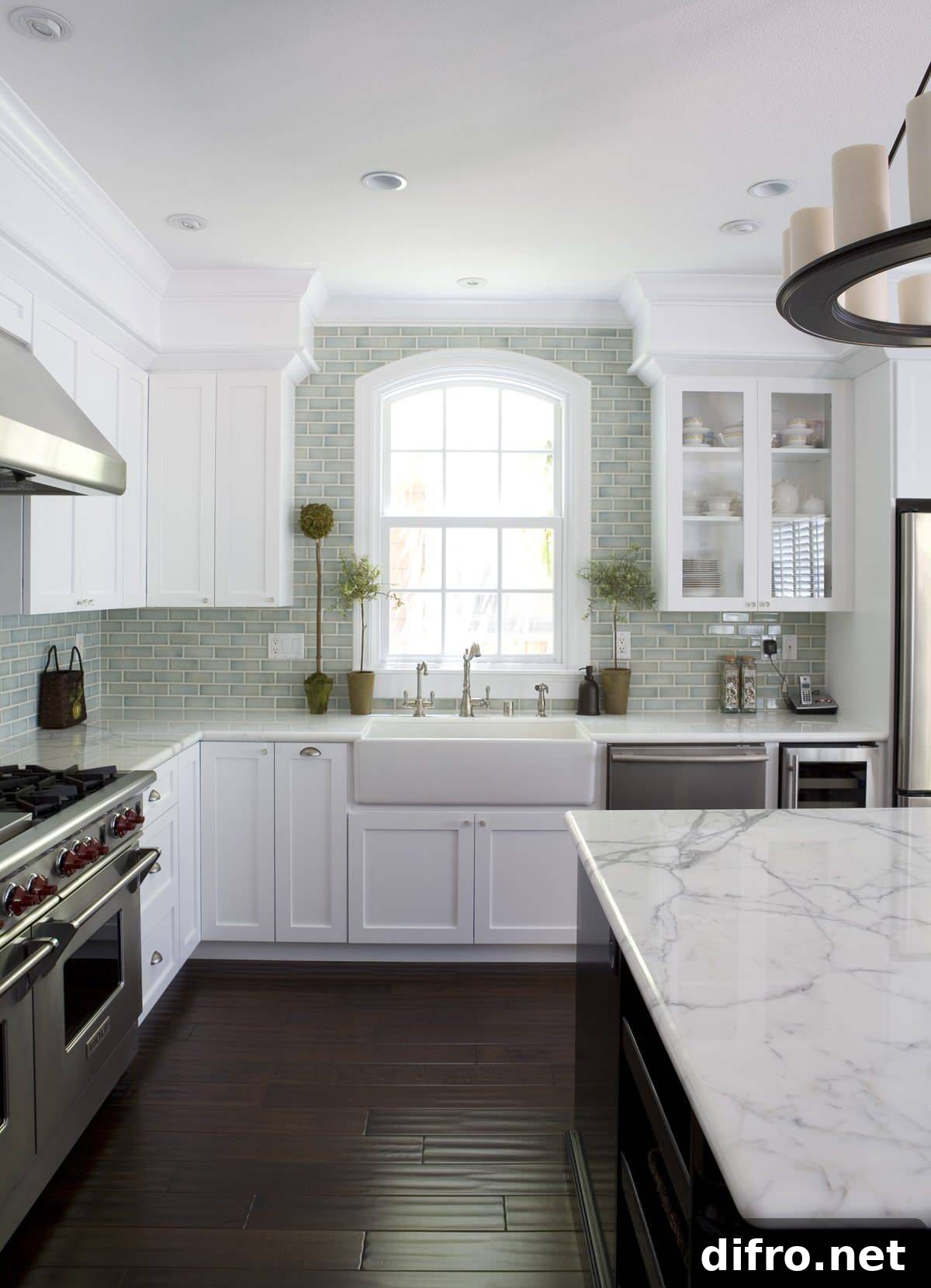 Traditional kitchen in San Francisco with a black and white color scheme and marble countertops
