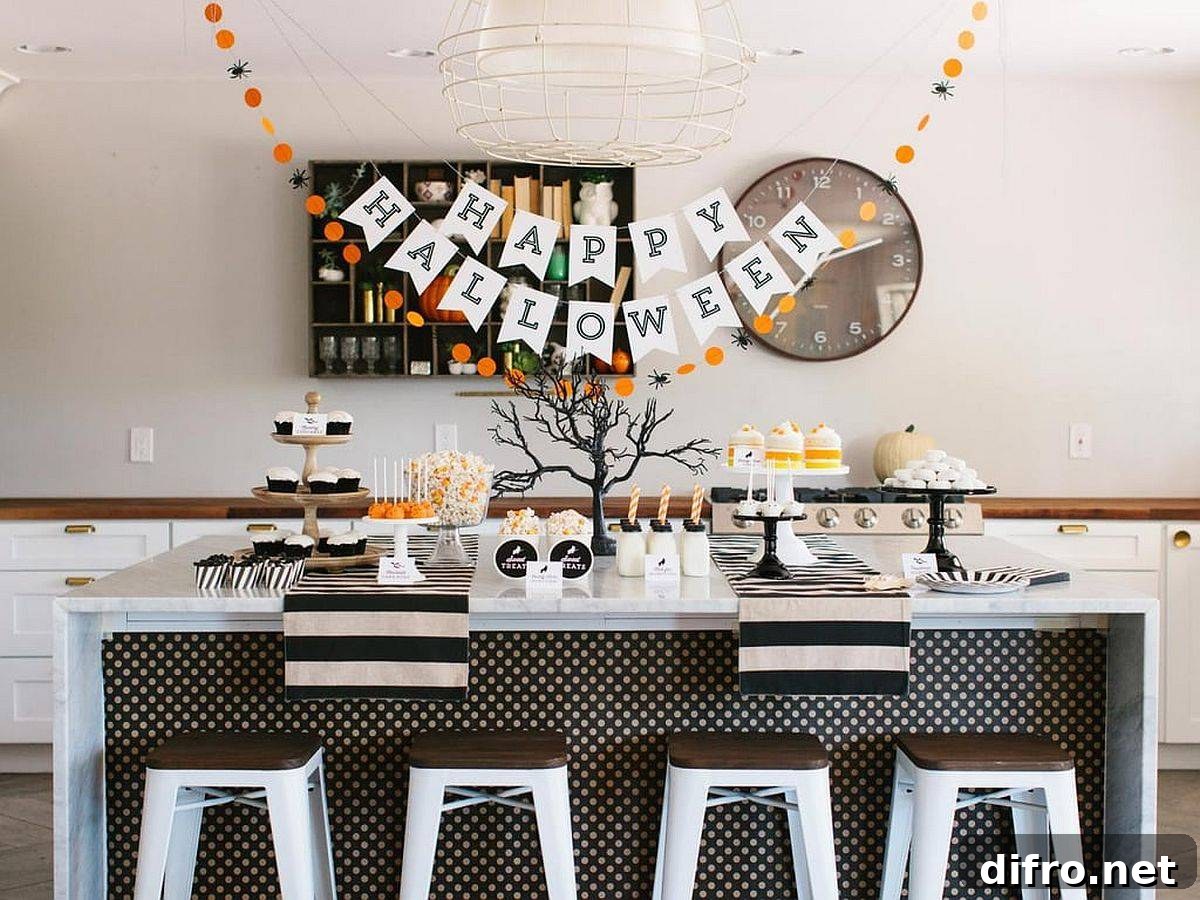 Modern kitchen with minimal Halloween accents