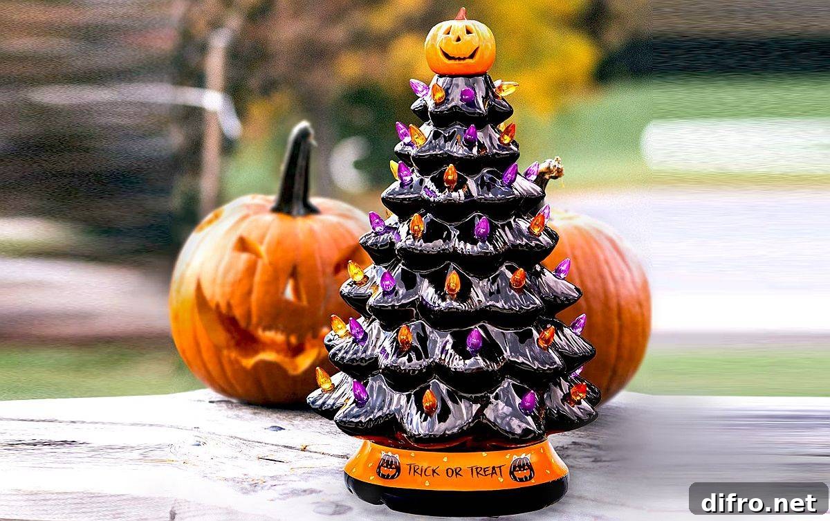Small Halloween tree on a windowsill or fireplace mantle
