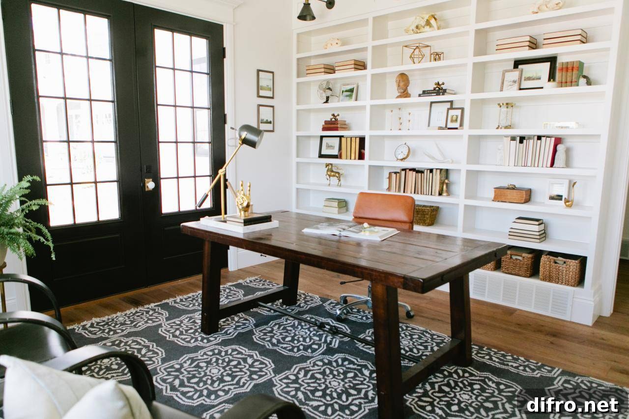 Black doors create contrast in open layout