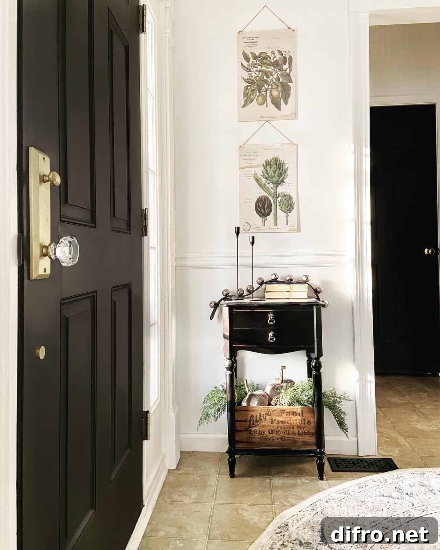Black door with bold interior colors