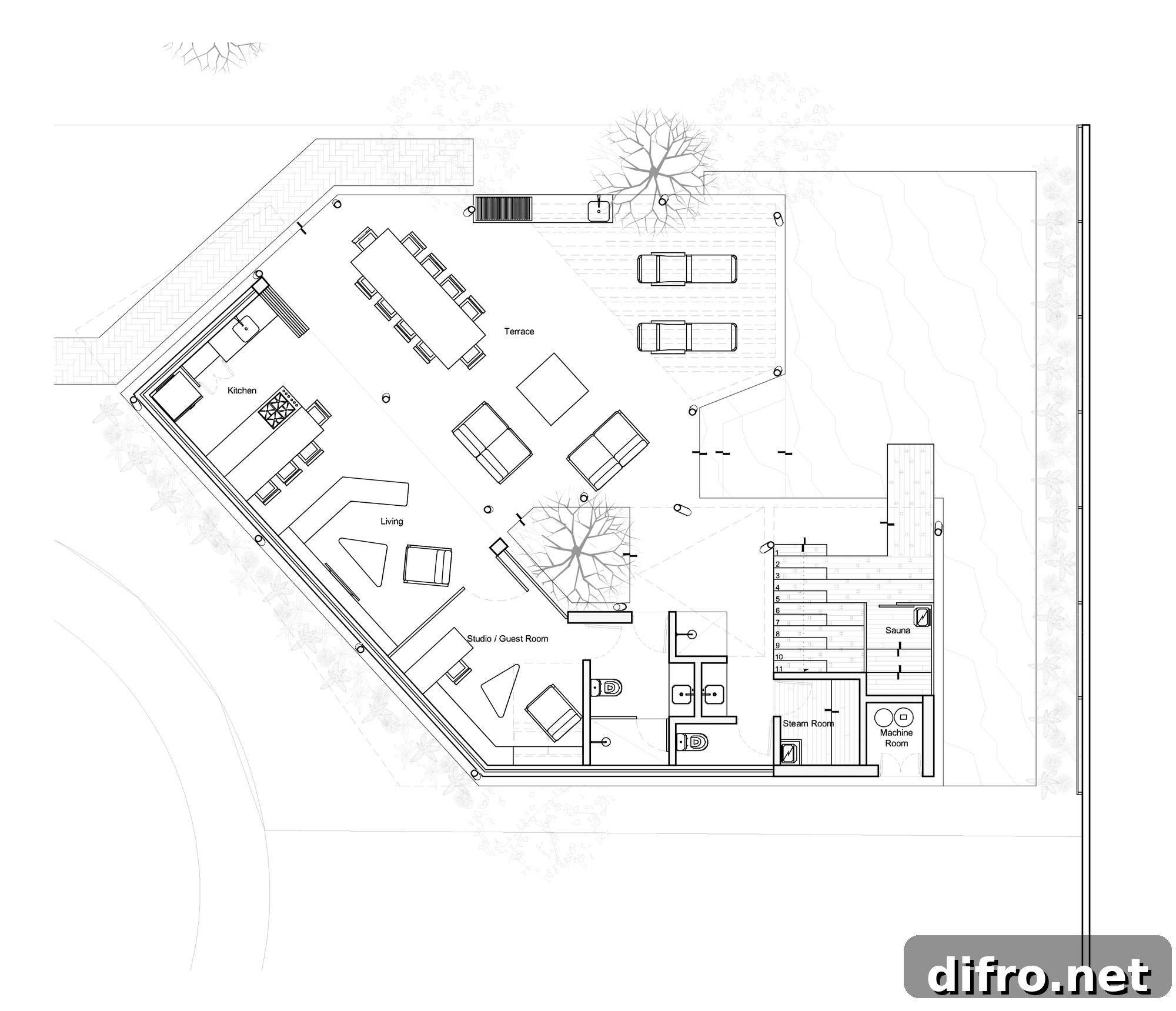 Ground level floor plan of Barrenechea House Extension