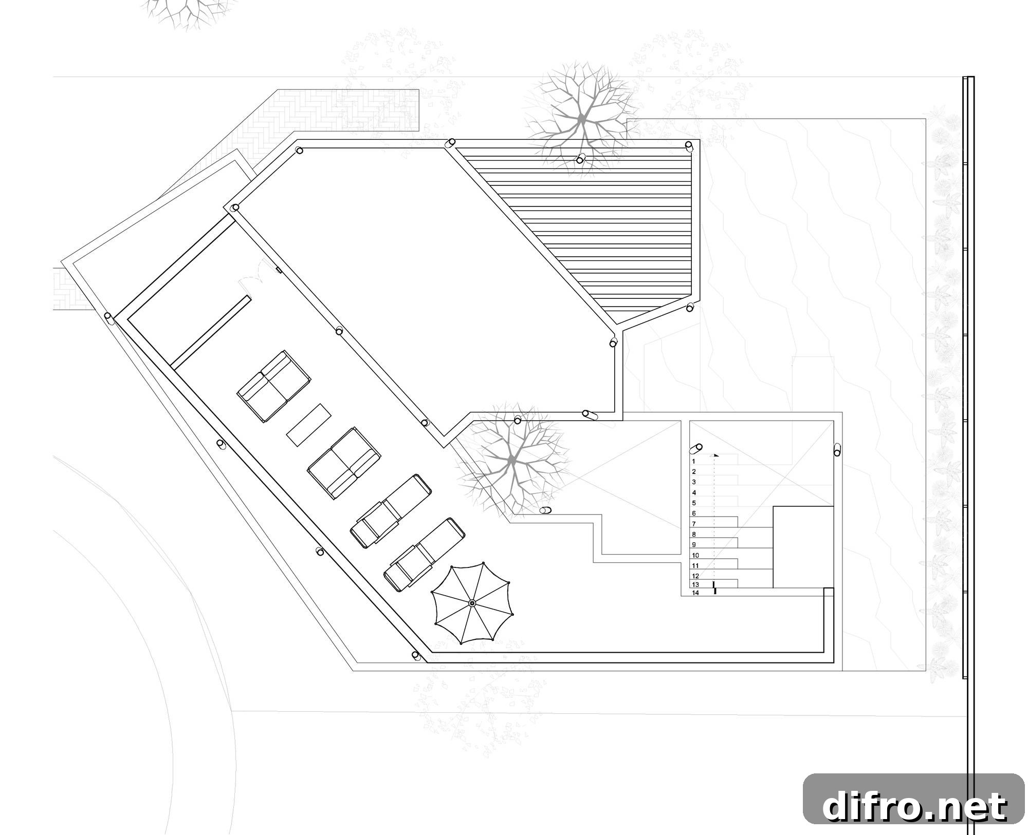 Upper level floor plan of Barrenechea House Extension