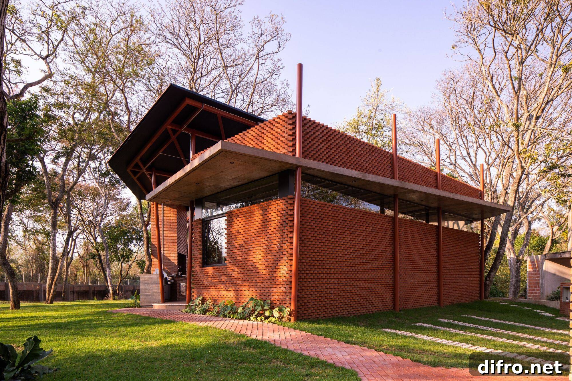 Metal and clay rear extension of contemporary home in Santa Cruz