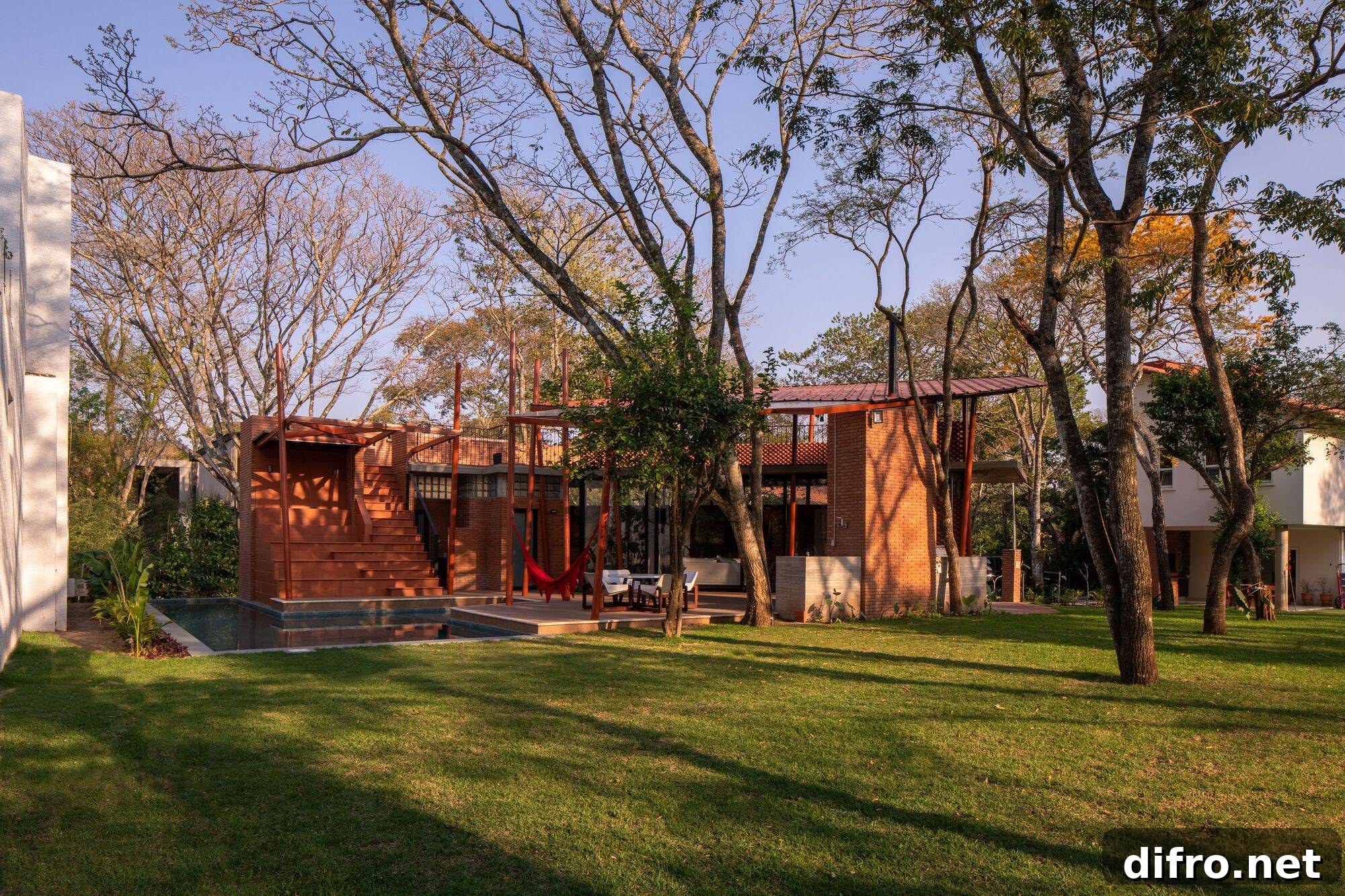 Trees provide natural shade around the extension