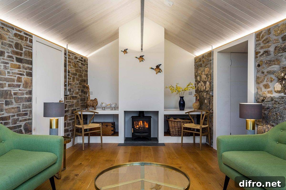 Fireplace with small desk spaces