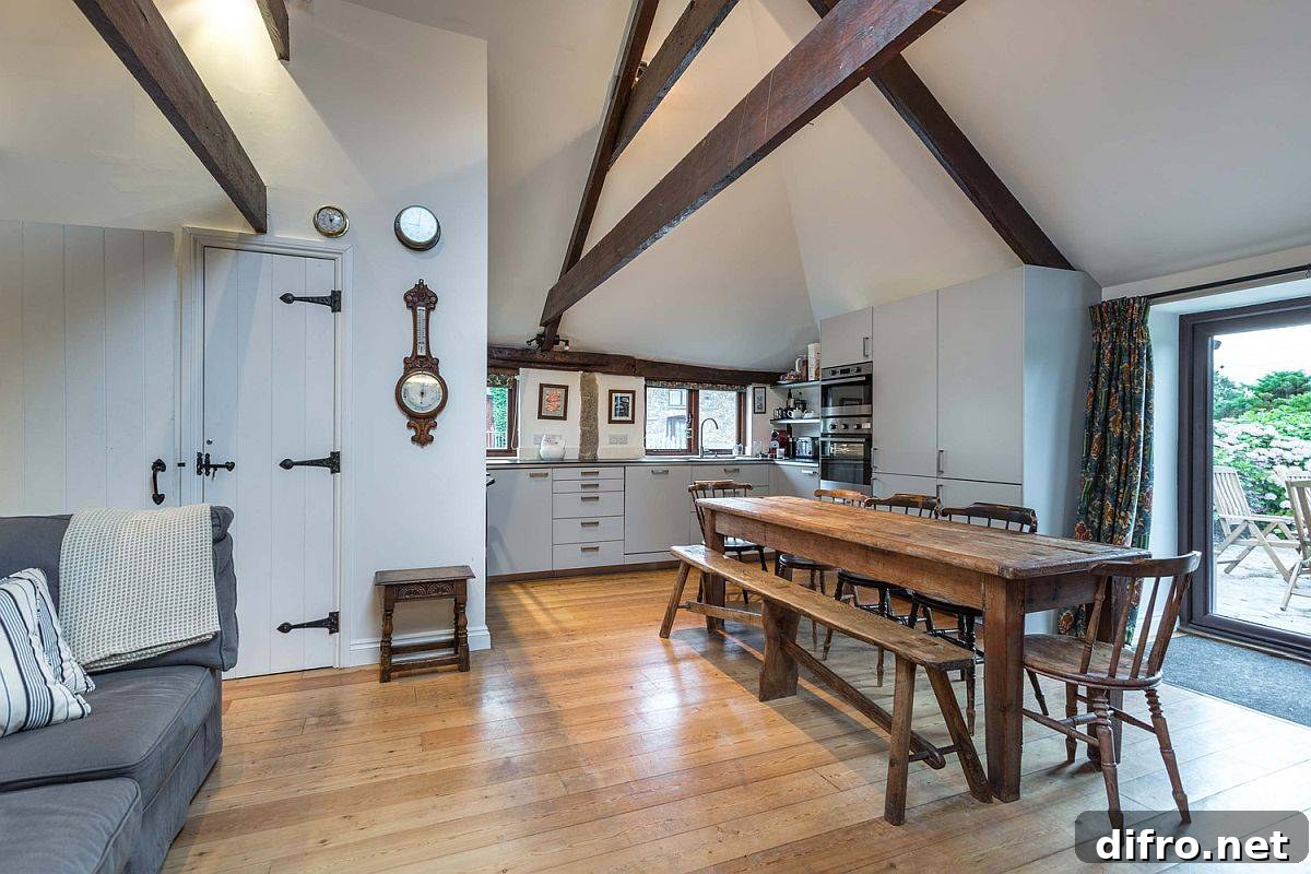 Natural wood dining table with chairs and bench